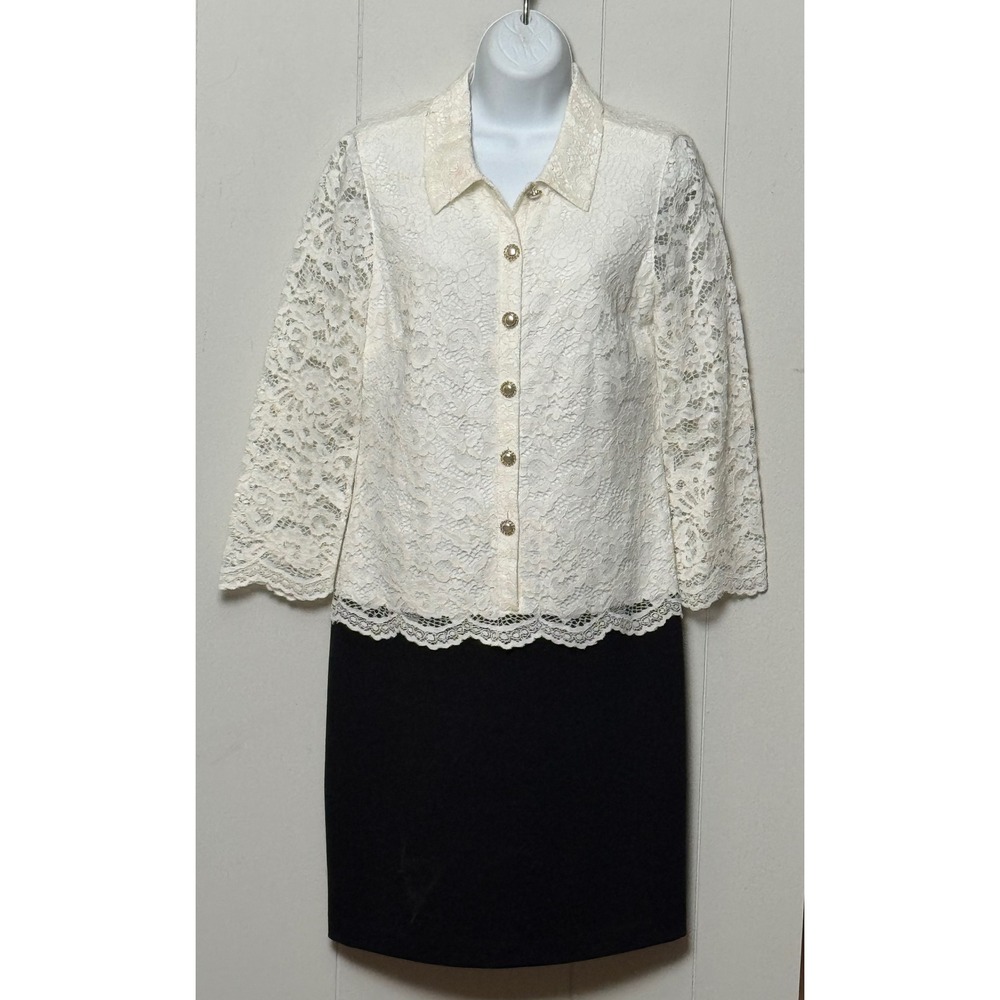 Karl Lagerfeld Paris Women Lace Button Front Sheath Dress White Black Size 6